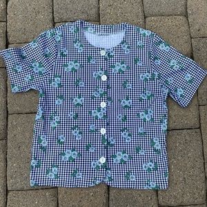 Vintage Gingham and Daisy print button front shirt
